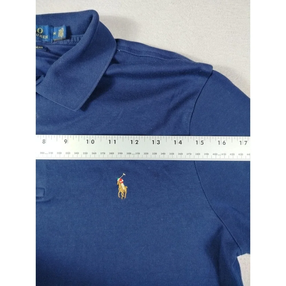 Polo Ralph Lauren Polo Shirt Mens Medium Blue Custom Slim Fit Pony Cotton Casual